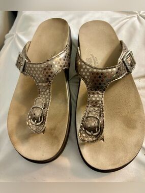 SAS Metallic Taupe Thong Sandals